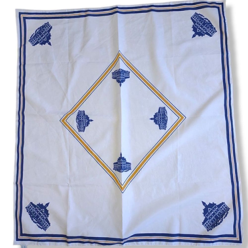 Wm. Chelsea Ltd. White Scarf Wrap Square Blue Stamford Stamford‎ Blue Gold